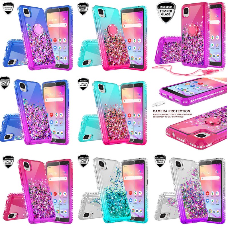 TCL A3 / TCL A30 / TCL ion Z Case Liquid Glitter Diamond Cover w/ Tempered Glass