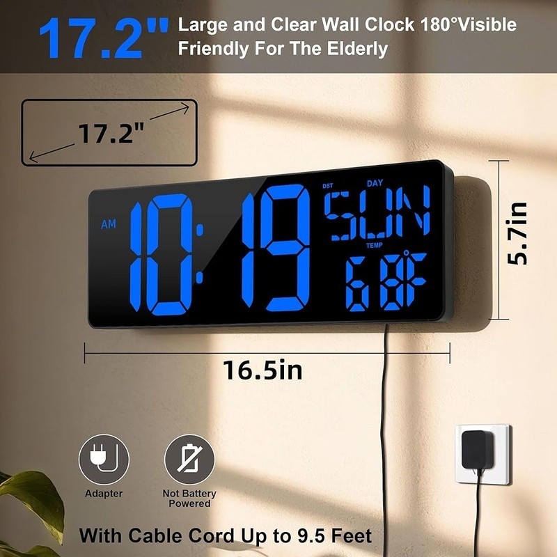 Extra Large LED Digital Wall Clock Auto Dimming Snooze Timer Remote Control gallery