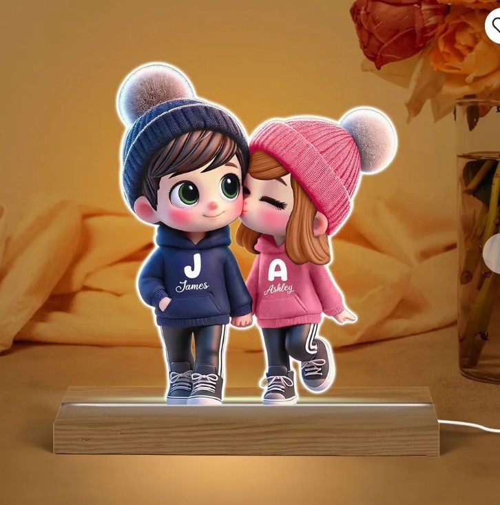 3D Effect Cute Cartoon Couple Walking Personalized Custom Shaped LED Night Light gallery