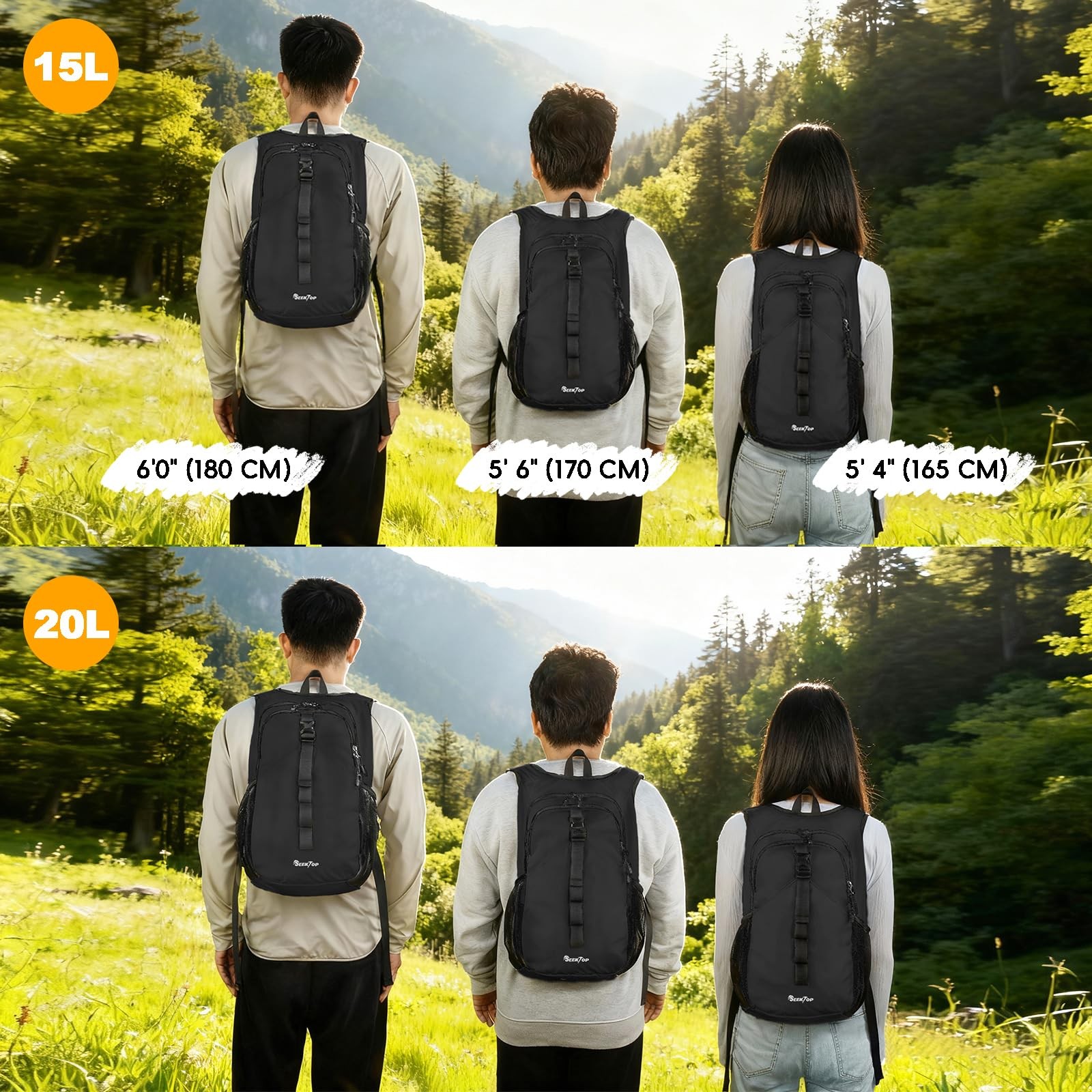 20L Small Hiking Backpack Lightweight Packable Daypack With Pocket Black 2