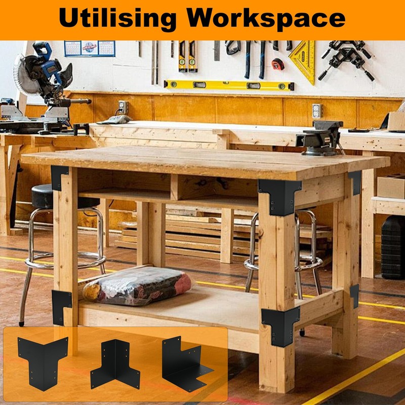 8Pcs Workbench Brackets Kit, 4x4 Heavy Duty Steel Workbench Corner Bracket wi... gallery