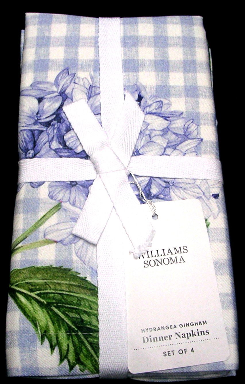 WILLIAMS SONOMA HYDRANGEA GINGHAM NAPKINS 100% COTTON TWILL SET OF 4 FOUR NWTAG gallery
