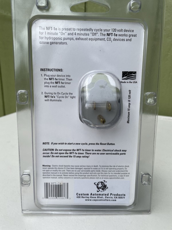 NFT-1e Preset Cycle Timer 1 Minute On 4 Minutes Off Ebb&flow Hydroponics Fan Co2 gallery