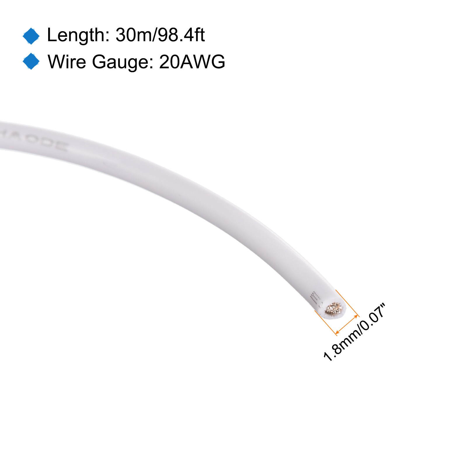 30M/100ft White 20AWG Stranded Wire Hookup Electrical Wire UL1007 Spool gallery