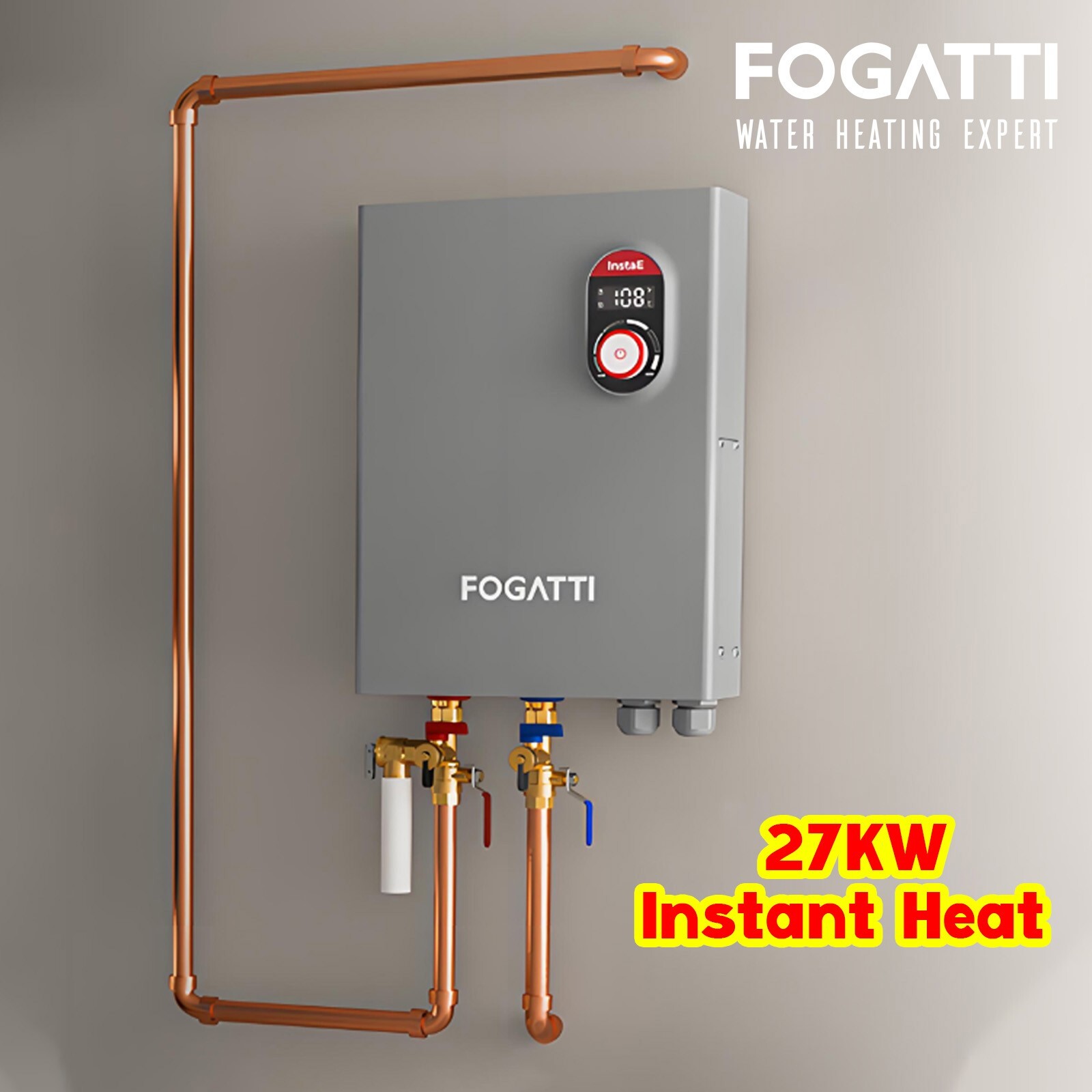 FOGATTI 27KW 240V Electric Tankless Water Heater Instant Hot Boiler CSA LED gallery