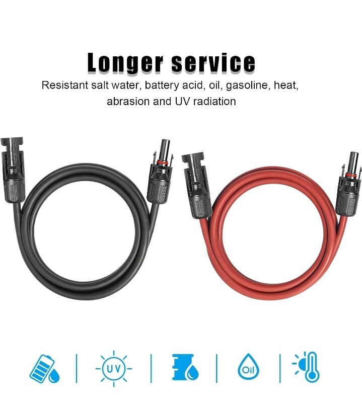 6Ft 12 AWG Solar Panel Extension Cable PV Wire Solar Connector Pair Black & Red gallery