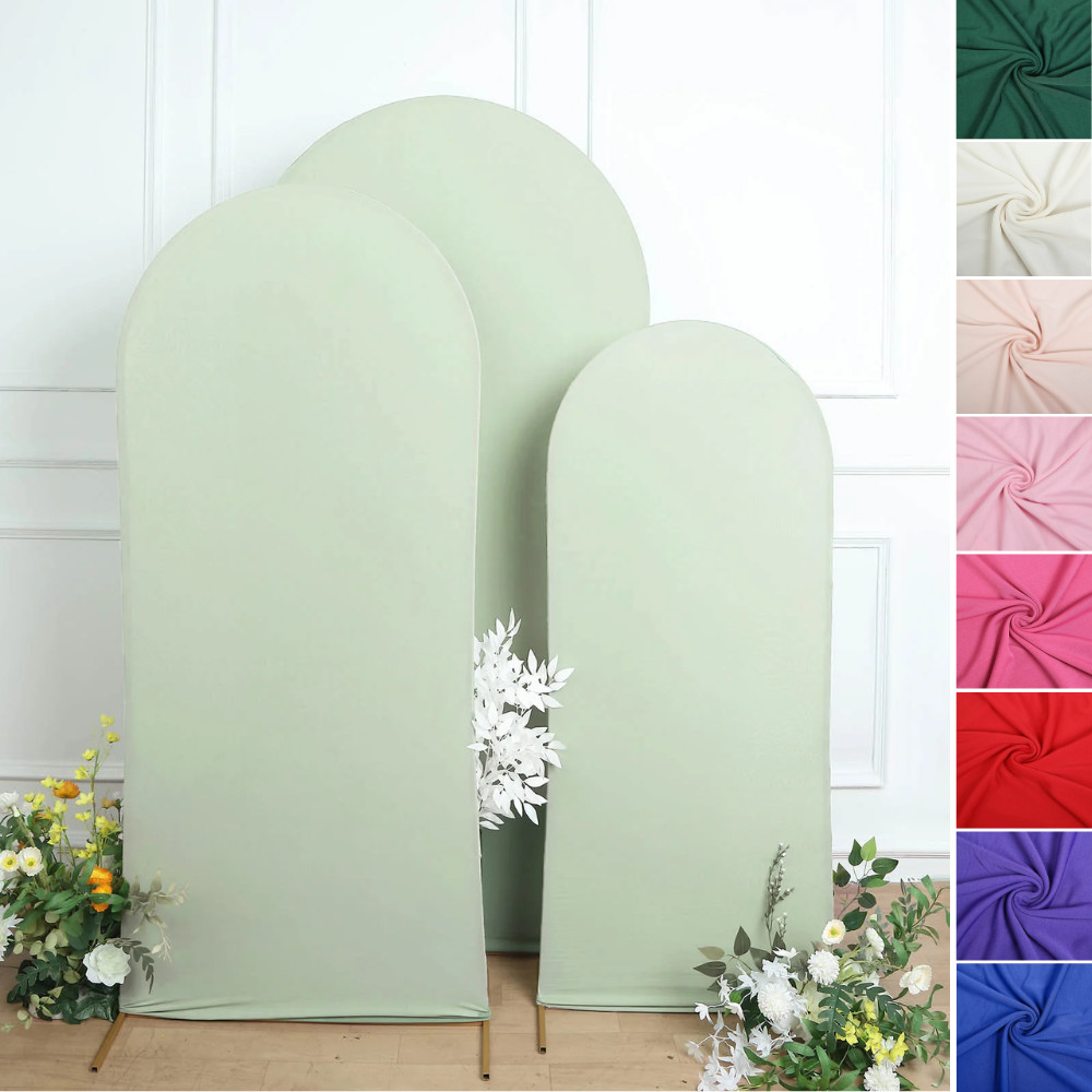 3 Fitted Matte Spandex Round Top Wedding Arch Backdrop STAND COVERS Set Party gallery