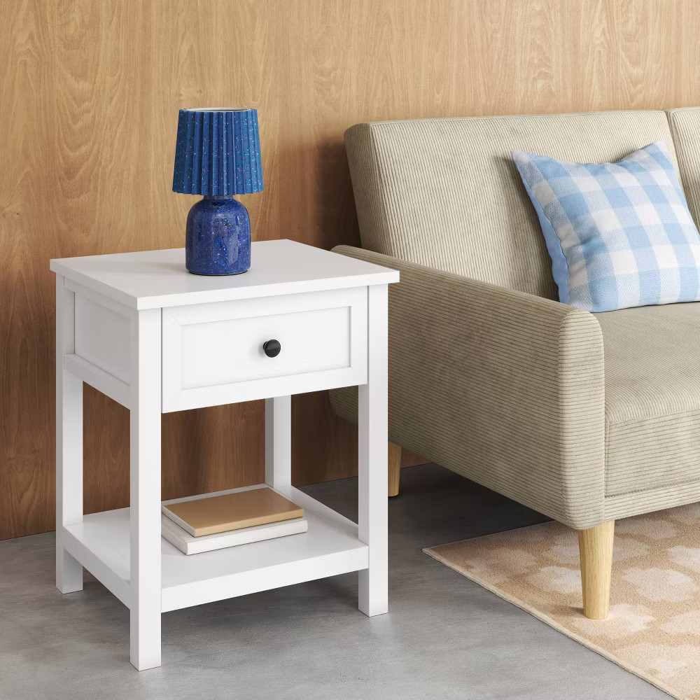 Traditional Side Table with Storage Drawer Classic White - Room Essentials gallery