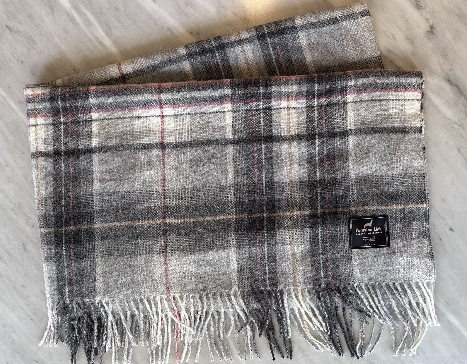 NWOT Peruvian Link Tartan Warmth Alpaca Wool Throw 79" x 59" gray ivory gallery