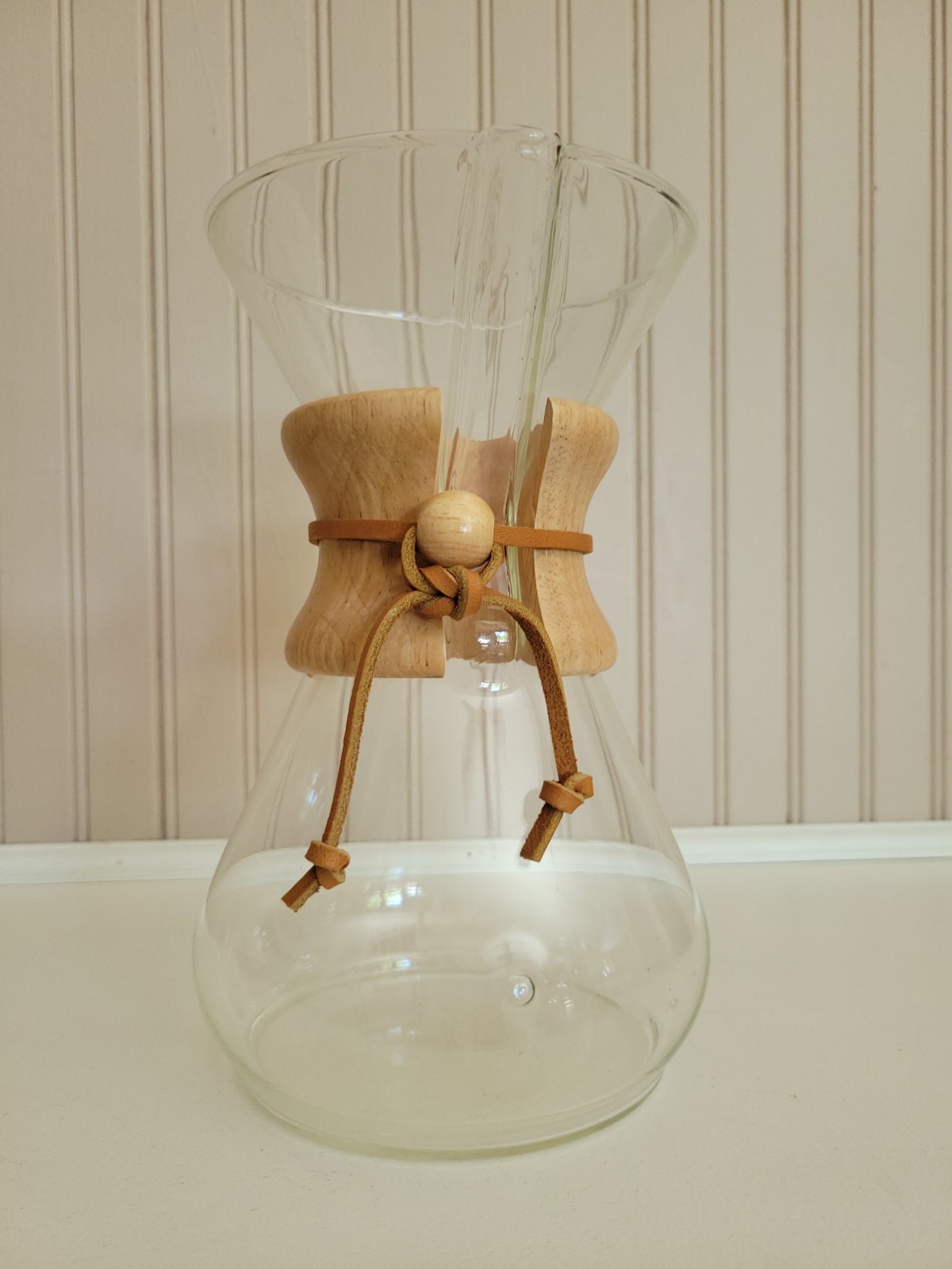 Chemex Pour Over Coffee Maker Pitcher Carafe 9” Wood Collar Leather Tie gallery