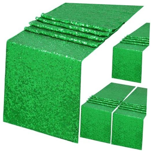 Sequin Table Runner 4 Pack 12x72 Inch Glitter Table 4Pcs - 12"x72" Green