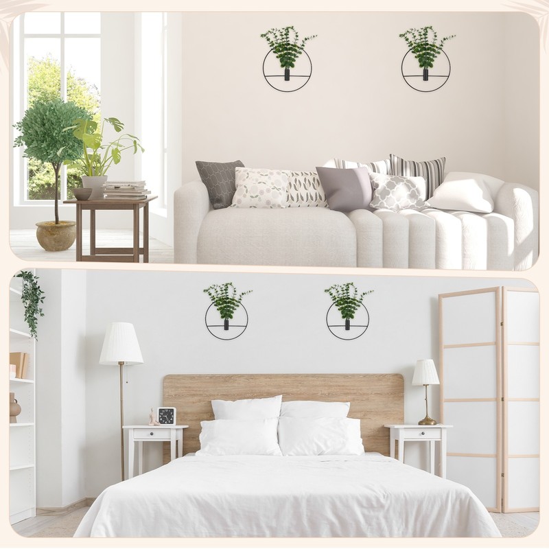 2 Set Hanging Planters with Artificial Eucalyptus Round Shape [Black] gallery