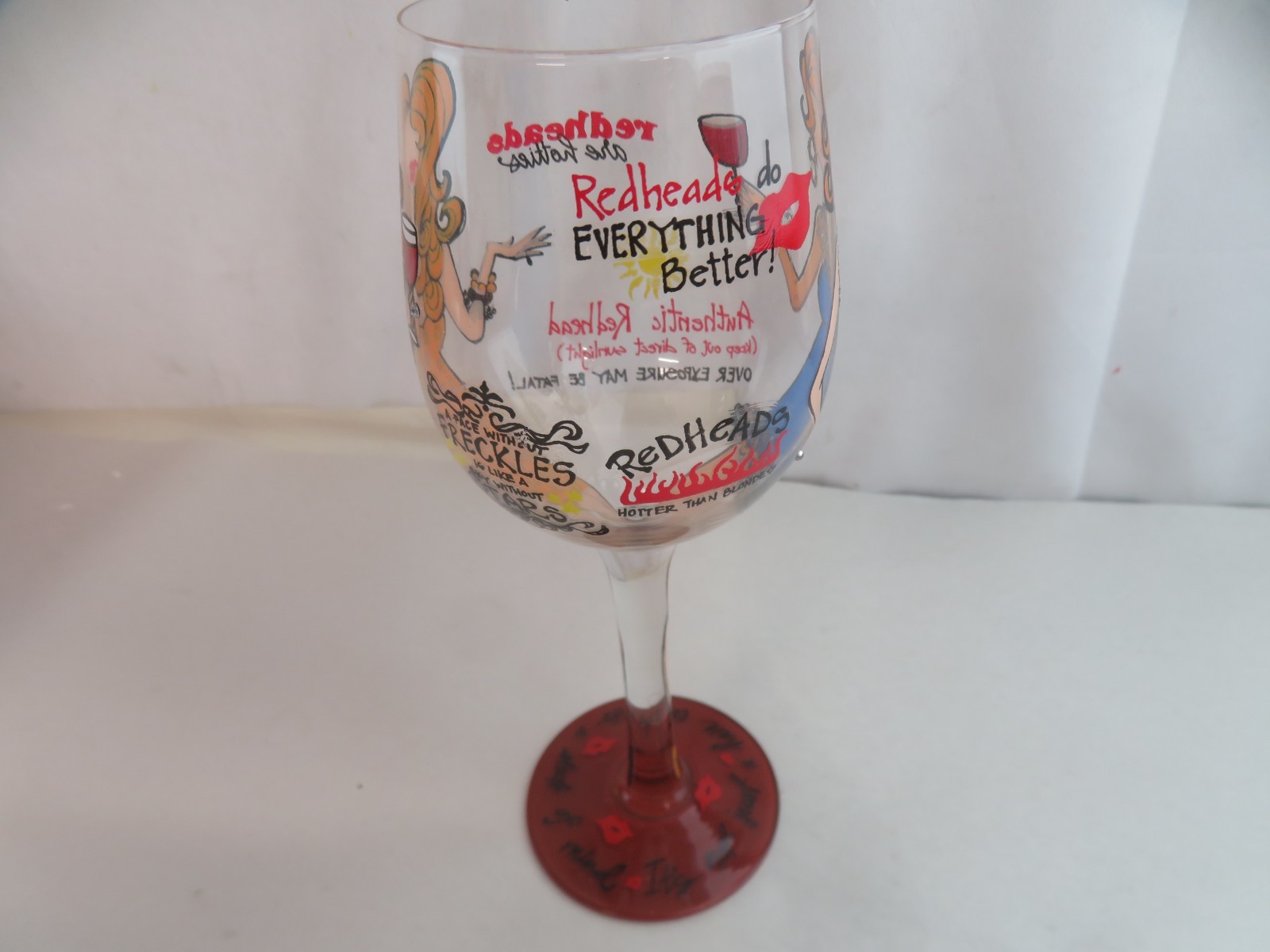 95 and Sunny Bottom's Up Hand Painted Gingerlicious Redhead Wine Glass 15oz gallery