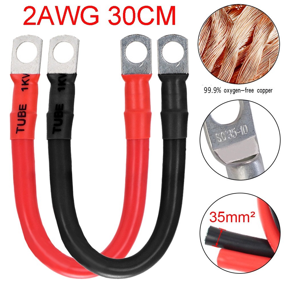 2pcs 2 AWG Battery Cable with 3/8 in Lugs Both Ends for Automotive Boat RV Car gallery