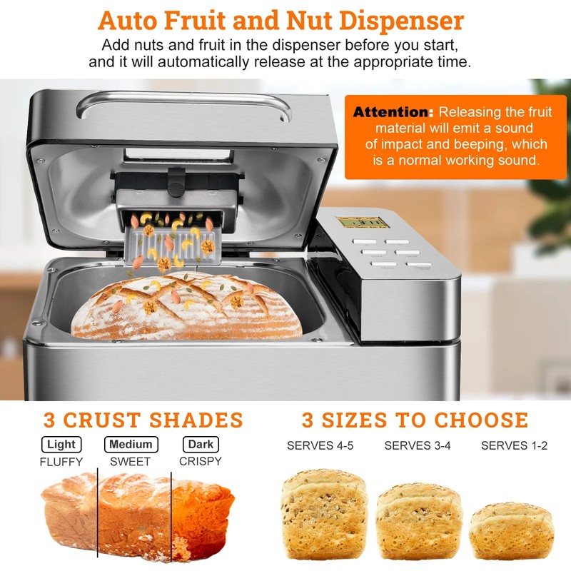 KBS 19-in-1 Bread Maker, 2LB, 710W, Stainless Steel gallery