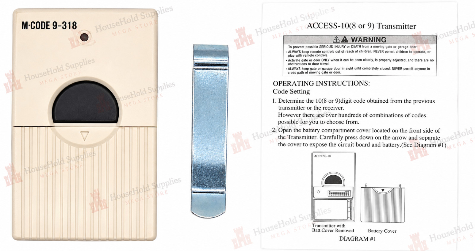9 Digit Code Remote Control Transmitter Garage Door Gate Opener MultiCode 318Mhz gallery