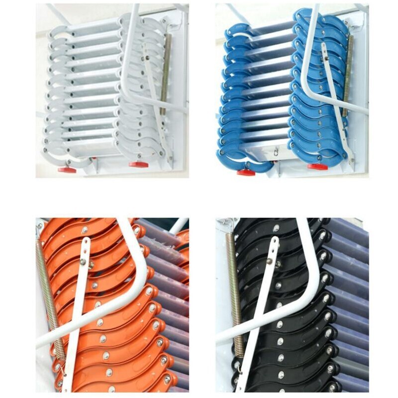 Orange Wall Mounted Collapsible Folding Ladder Loft Stairs 27.6*27.6 in Max9.8ft gallery