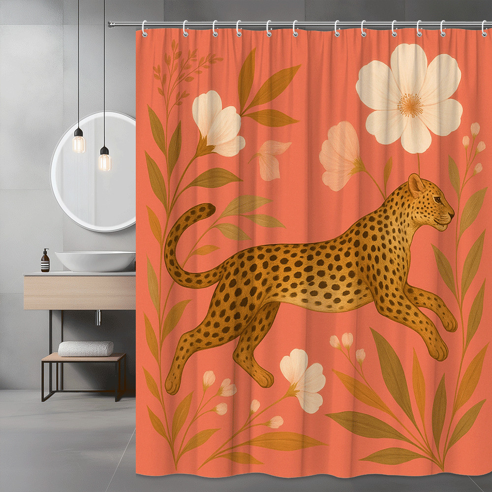 Boho Leopard Floral Shower Curtain - Cute Animal Design gallery