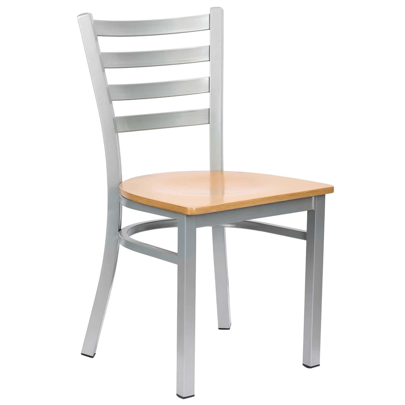 Ladder Back Restaurant Chair with Silver Frame and Natural Wood Seat by Chivari gallery
