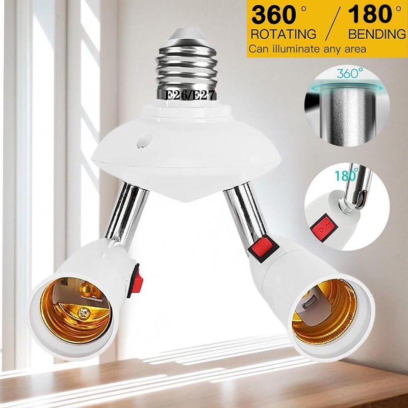2-in-1 Light Socket Extender Adapter Splitter with Switch E26 E27 Adjustable gallery