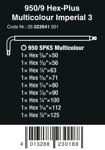Wera 950/9 Hex-Plus Multicolor 3 L-Key Set SAE 9 Pieces 05022641001 gallery
