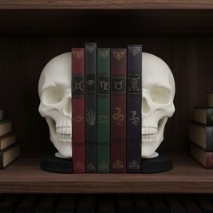 3D Printed Gothic Skull Bookend Anatomical Bone White Matte Black Macabre Decor