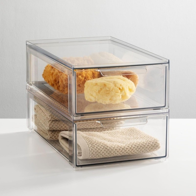 mDesign Plastic Stackable Bathroom Storage Organizer Bin with Pull Out Drawer gallery