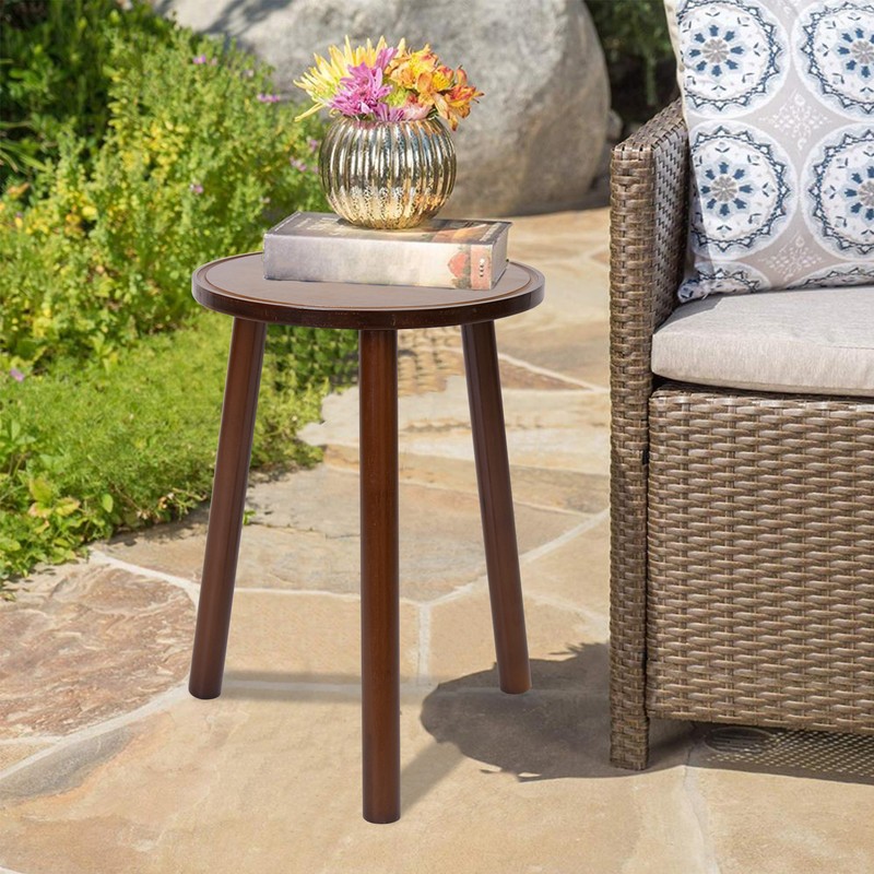 2x Rustic Side Table Round Wood Plant Stand 42cm Tall 3-Leg Stool Furniture Home gallery