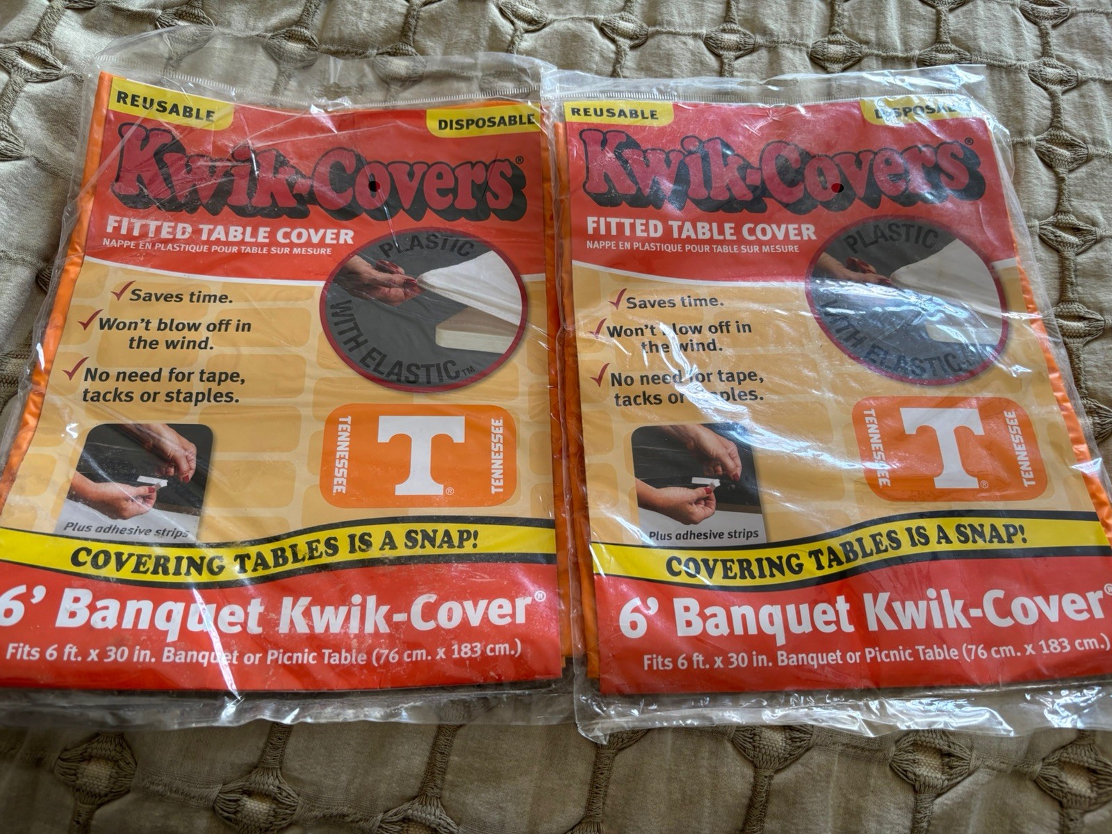 Tennessee Kwik-Covers College Rectangular Fitted Plastic 6' Table Covers (2 pk) gallery