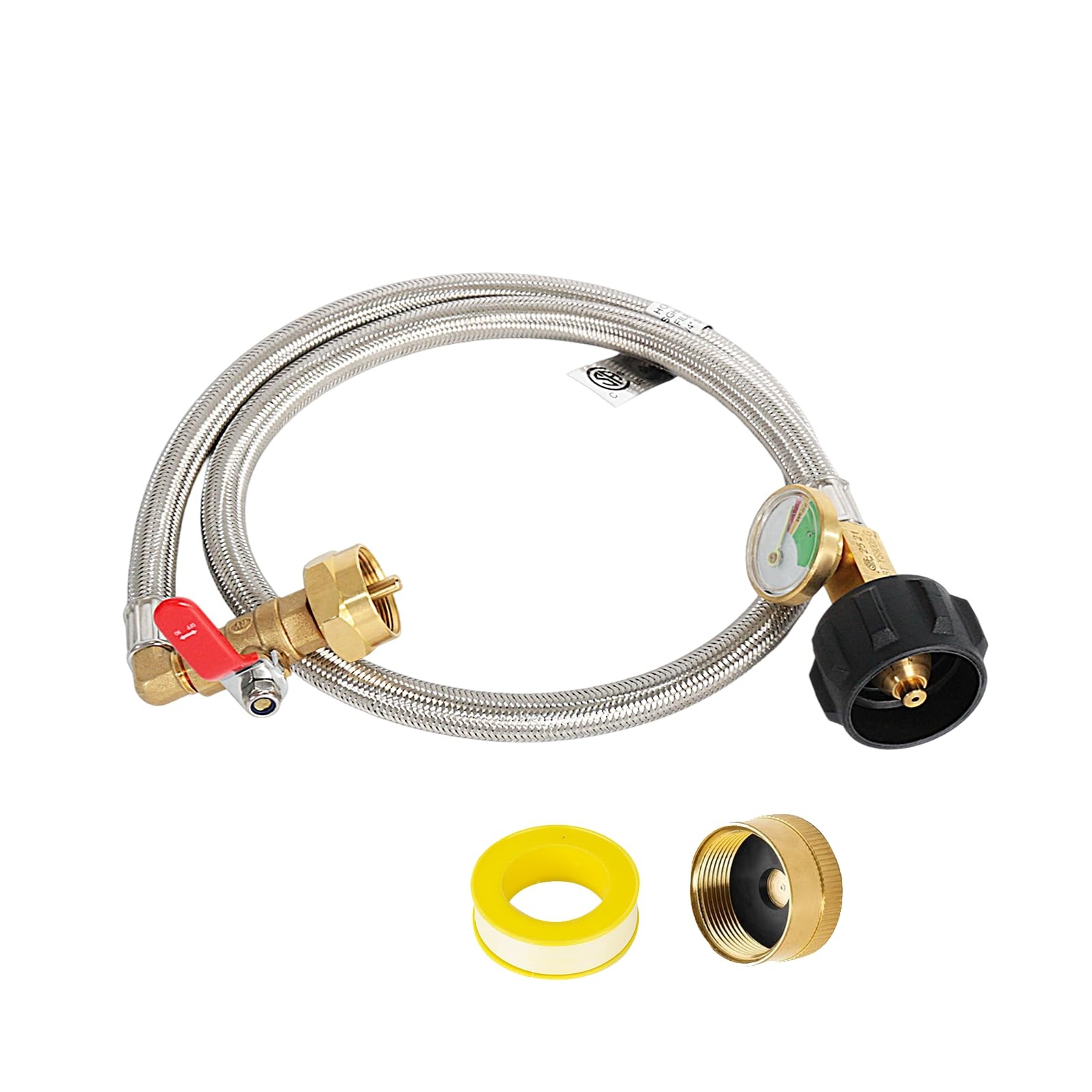 3FT Propane Refill Adapter Hose, 1 lb Tank, Gauge, On/Off Valve, 20lb to 1lb gallery
