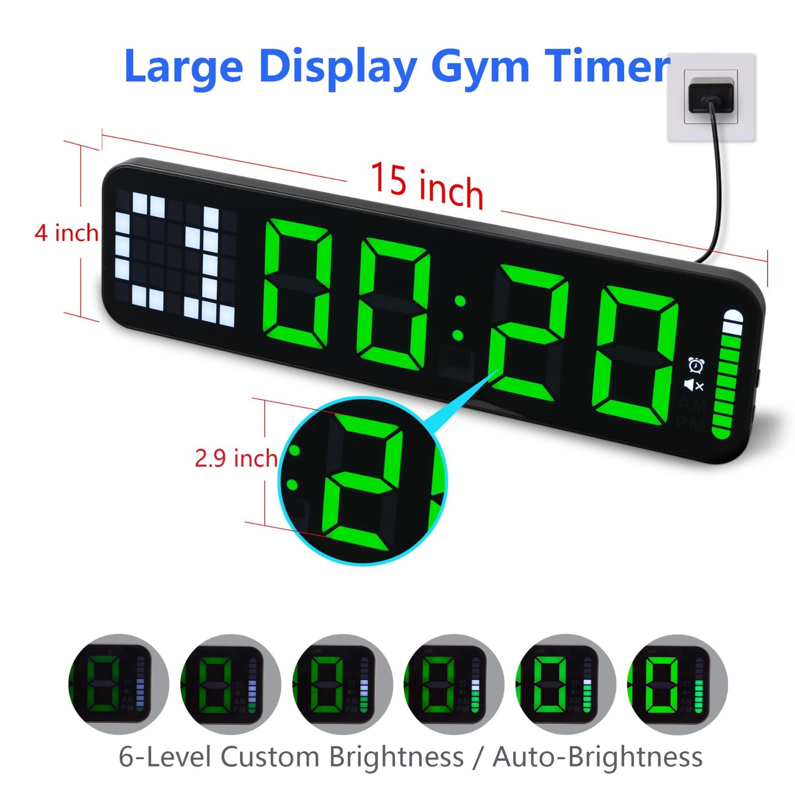 Large 15" Gym Timer Wall Clock - Interval Countdown with Remote for Fitness & Bo gallery