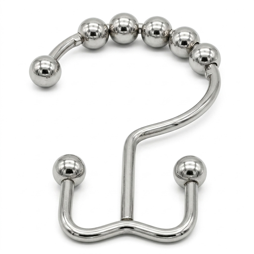 12 Stainless Shower Curtain Hooks Double Hangers for Inner Outer Curtain gallery