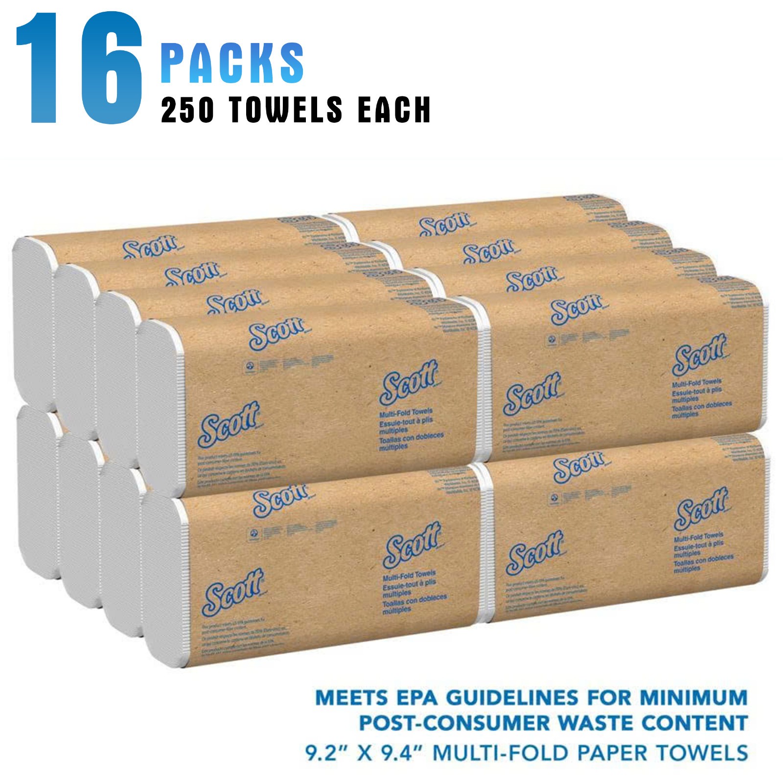 Scott Essential Recycled Multifold Paper Towels, 1-ply, 250 SheetsPack, 16 Packs gallery