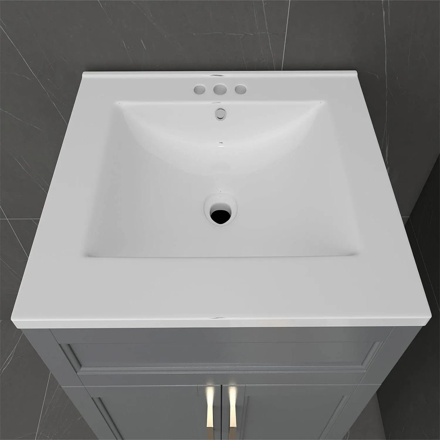 Modern Gray Wood Finish Bathroom Vanity with White Ceramic Sink gallery