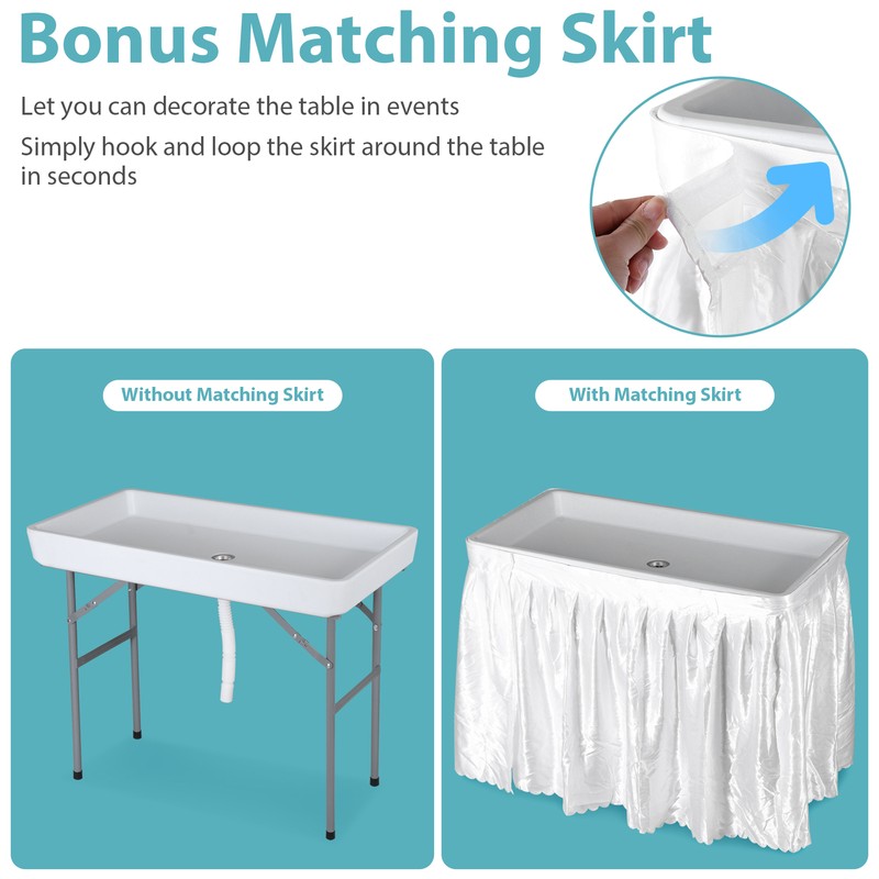 40.5'' Folding Ice Cooler Table with Detachable White Skirt Party Table Outdoor gallery