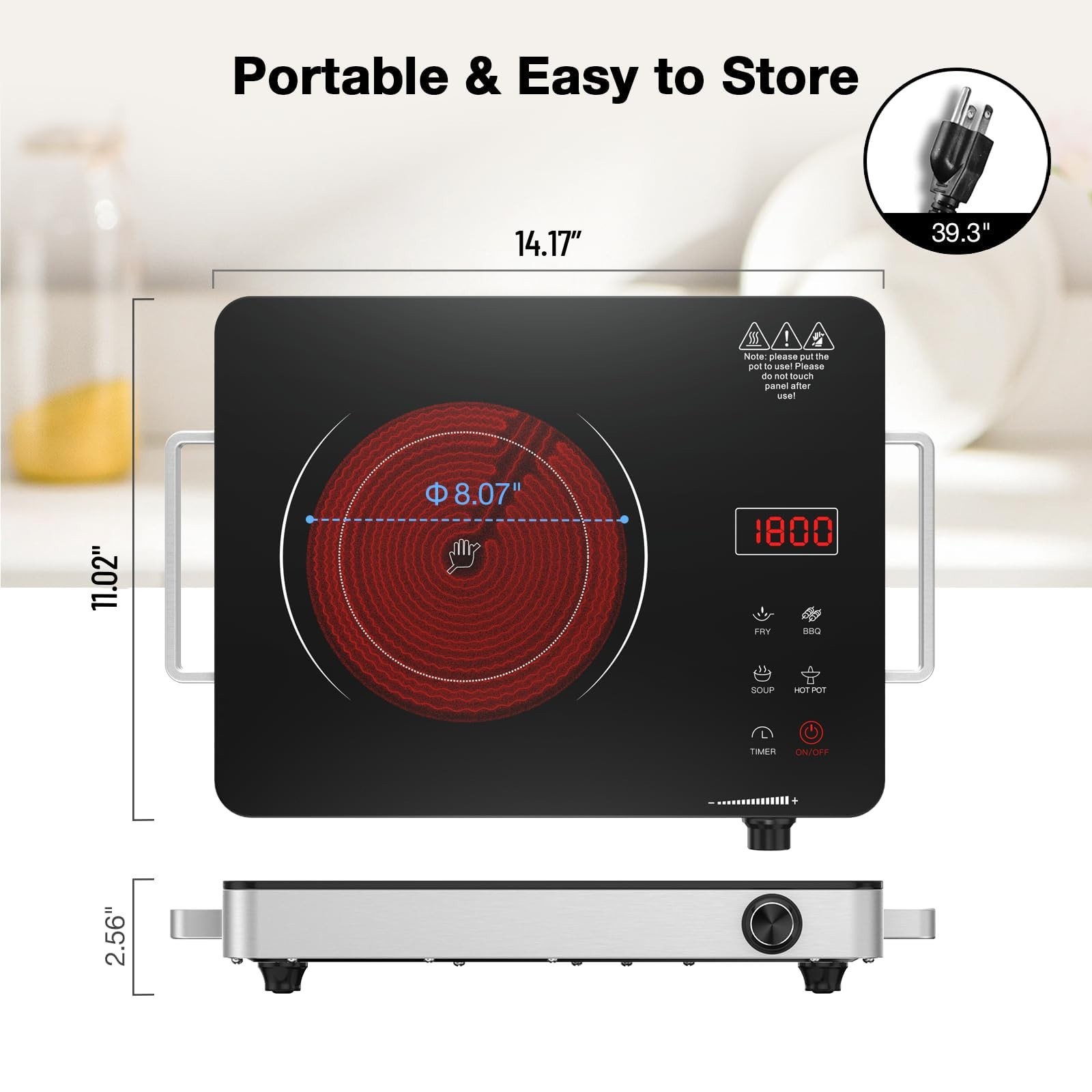 VBGK 14" Portable Electric Ceramic Cooktop 110V 1800W Stove Hob Plug-in NEW gallery