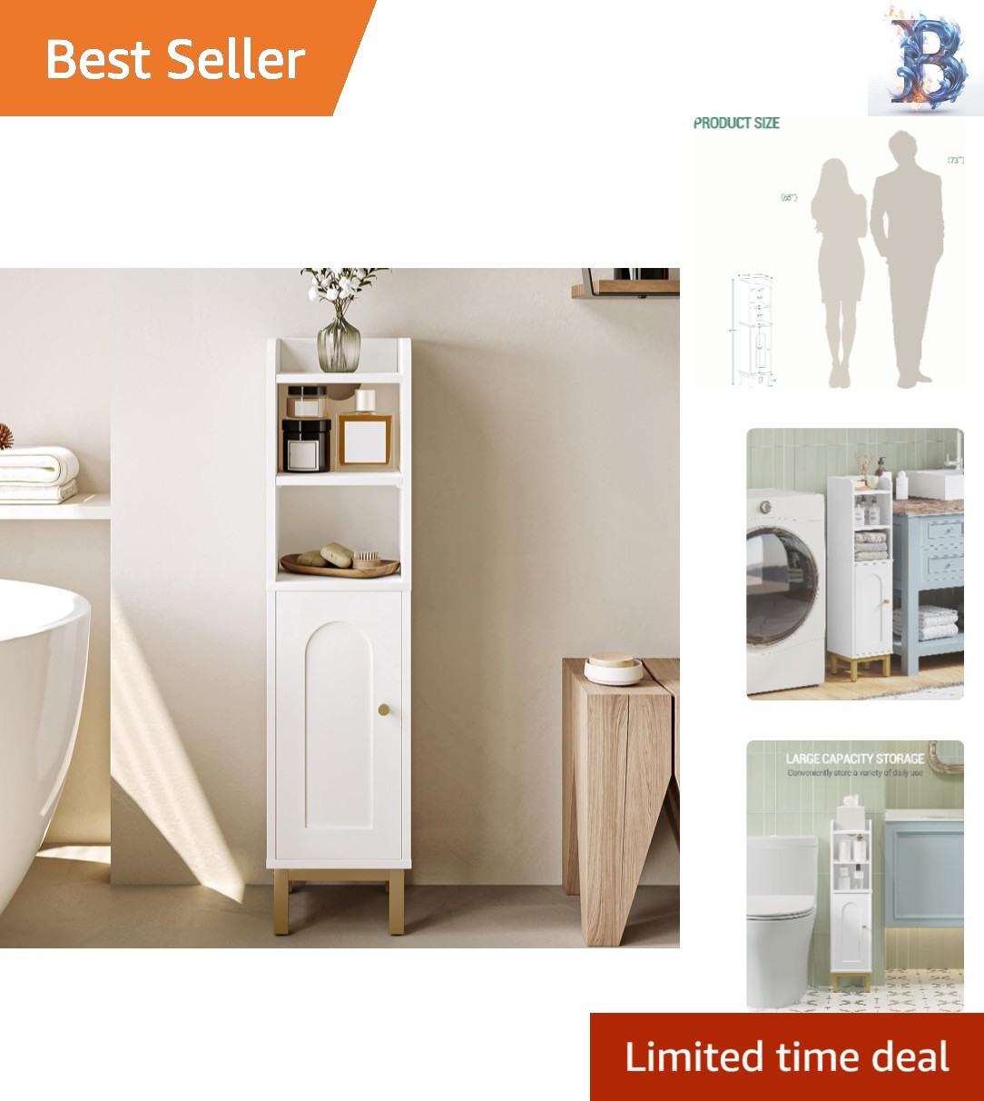 Freestanding Corner Cabinet with Arched Door Design - Perfect for Quick Assembly gallery