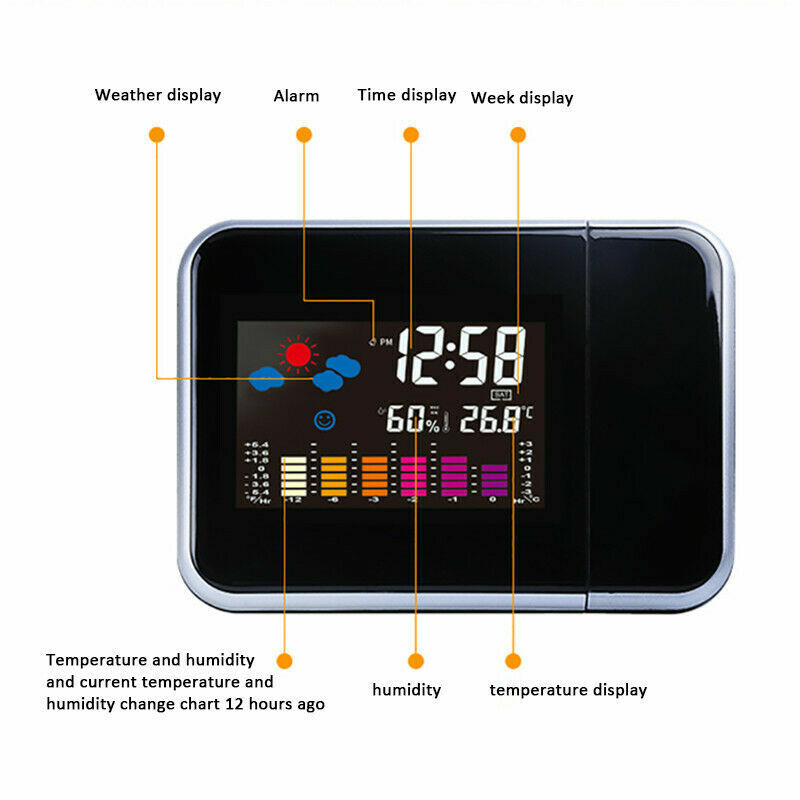 LED Projection Alarm Clock Digital Clock Projector Temperature Display Snooze~ gallery