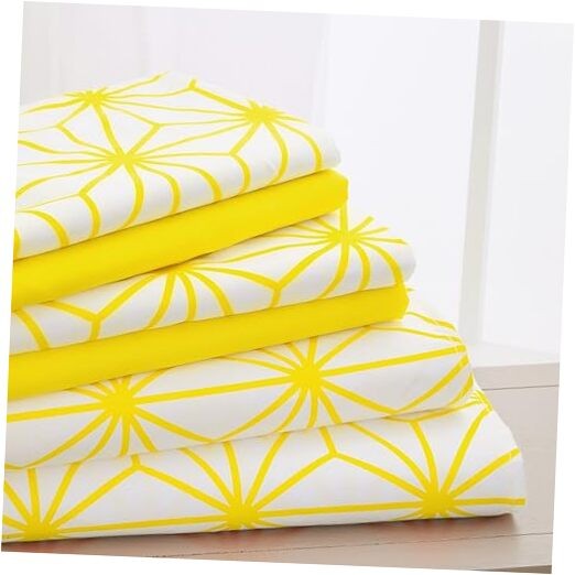 Luxury Soft 6-Piece Cube Geometric Pattern Sheet Set - 1500 Queen Yellow gallery