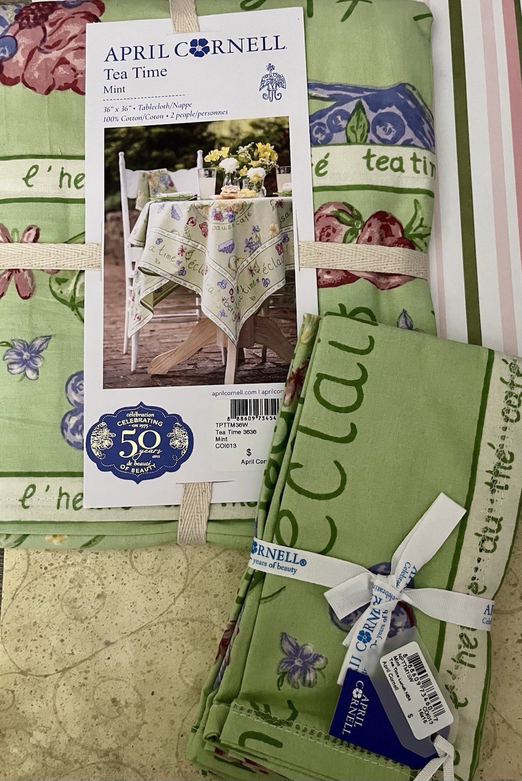 April Cornell Tea Time Cafe Cotton Tablecloth 36x36& 4 Napkins Multicolor New gallery
