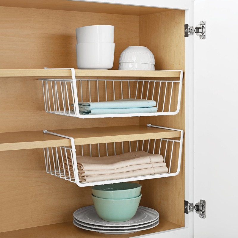 Wire Under-Shelf Storage Baskets,Cabinet and Pantry Shelf Organizer,2 Pack,White gallery