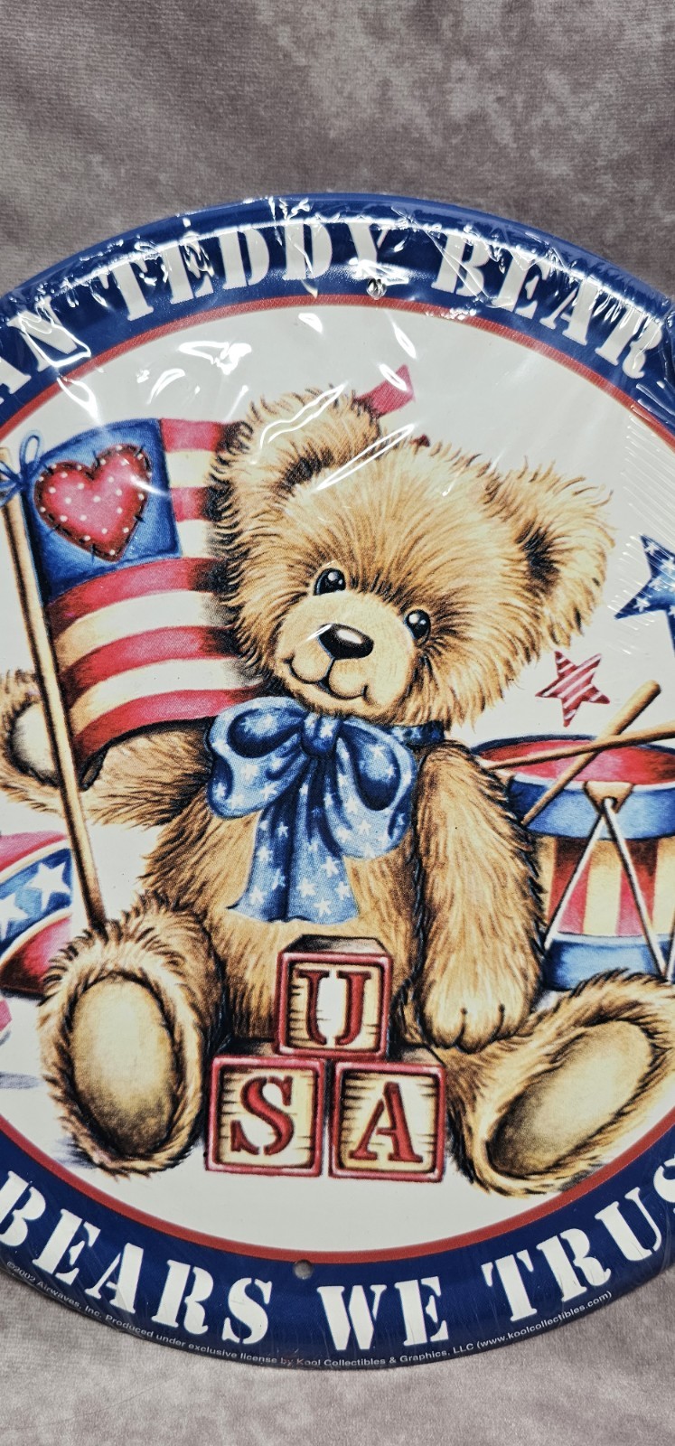 American Teddy Bear Co In Bears We Trust Round Metal Sign 4th Of July Decor New gallery