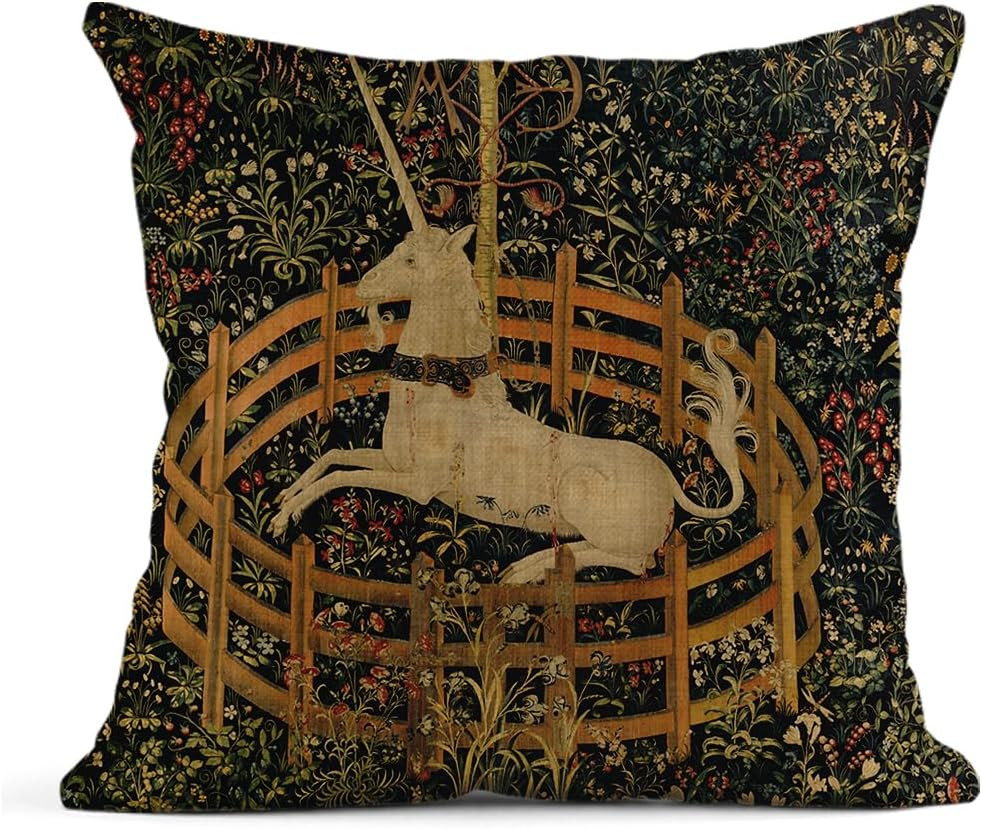 Throw Pillow Cover 18X18 Inch Medieval Vintage Hunting Unicorn Captivity Him Her gallery