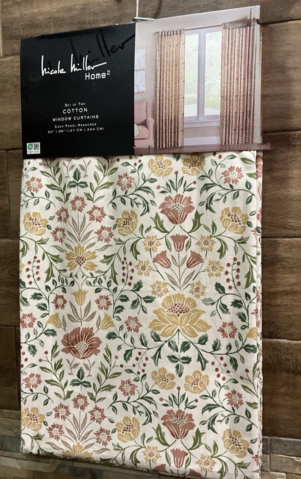 Nicole Miller Floral Jacobean Cotton Two Back Tab Window Panels - New - 50 x 96” gallery