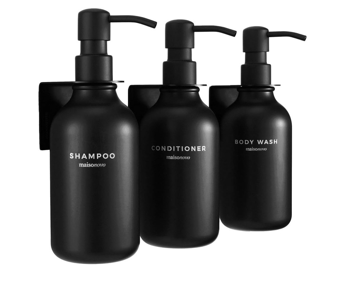 Shampoo and Conditioner Dispenser Wall Mounted Set of 3 Black - No Drill gallery