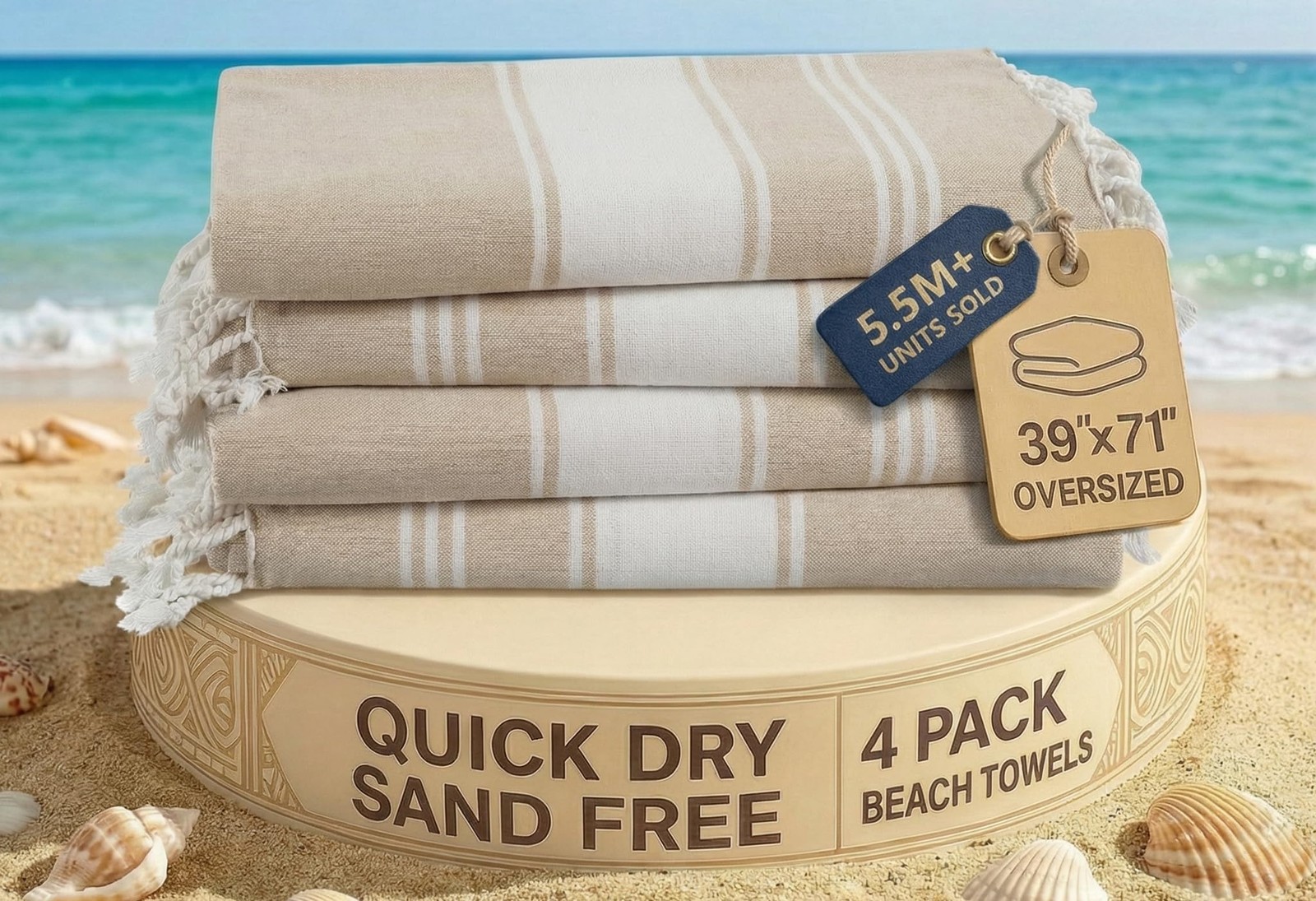 LANE LINEN Beach Towel 4 Pack, Oversized Towels Pack of 4, 02: Beige gallery