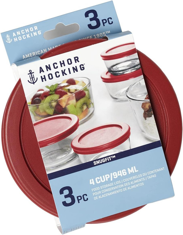 Anchor Hocking Replacement Lids for Glass Food Storage, 4 Cup Round, Set of 3 gallery