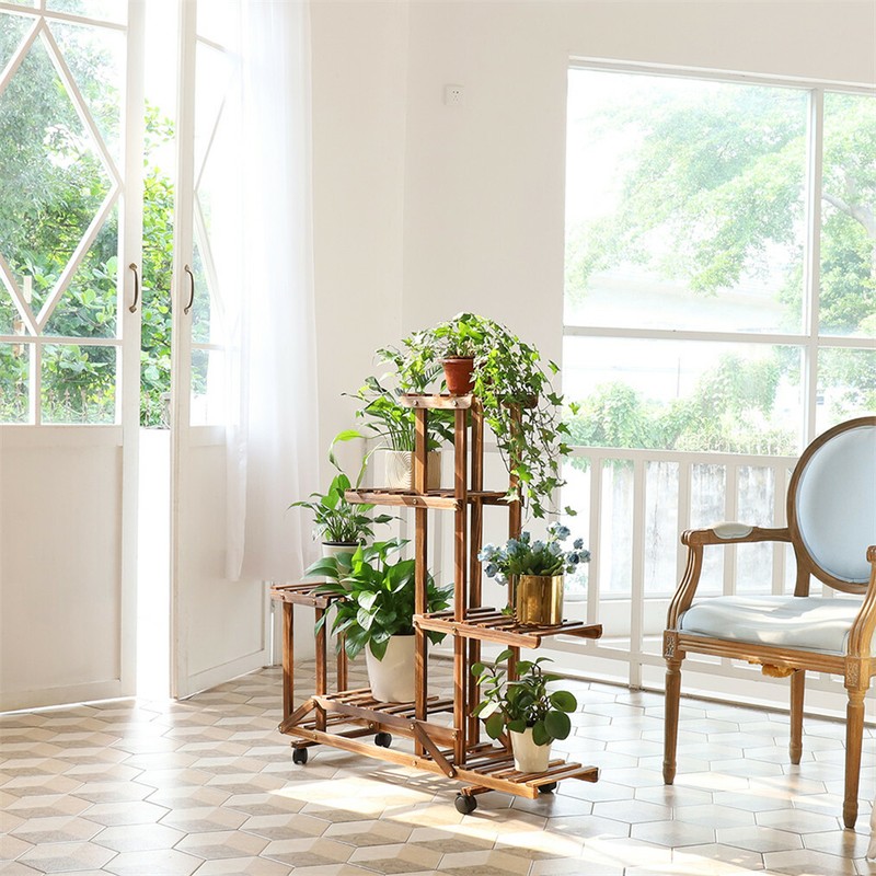 Tall Rolling Plant Stand Multi-Layer Flower Pot Holder Display Shelf Home Garden gallery