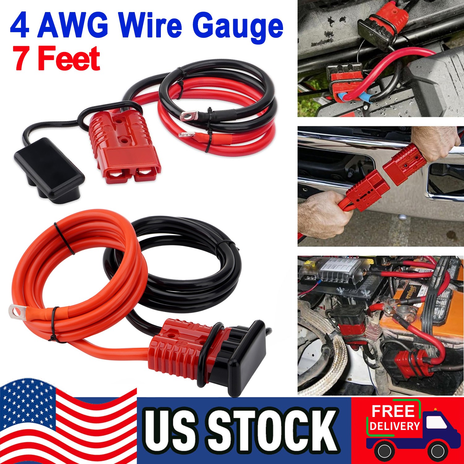 Heavy Duty 7 FT Quick Disconnect Winch Power Cable 4 Gauge 4 AWG Copper Wiring gallery