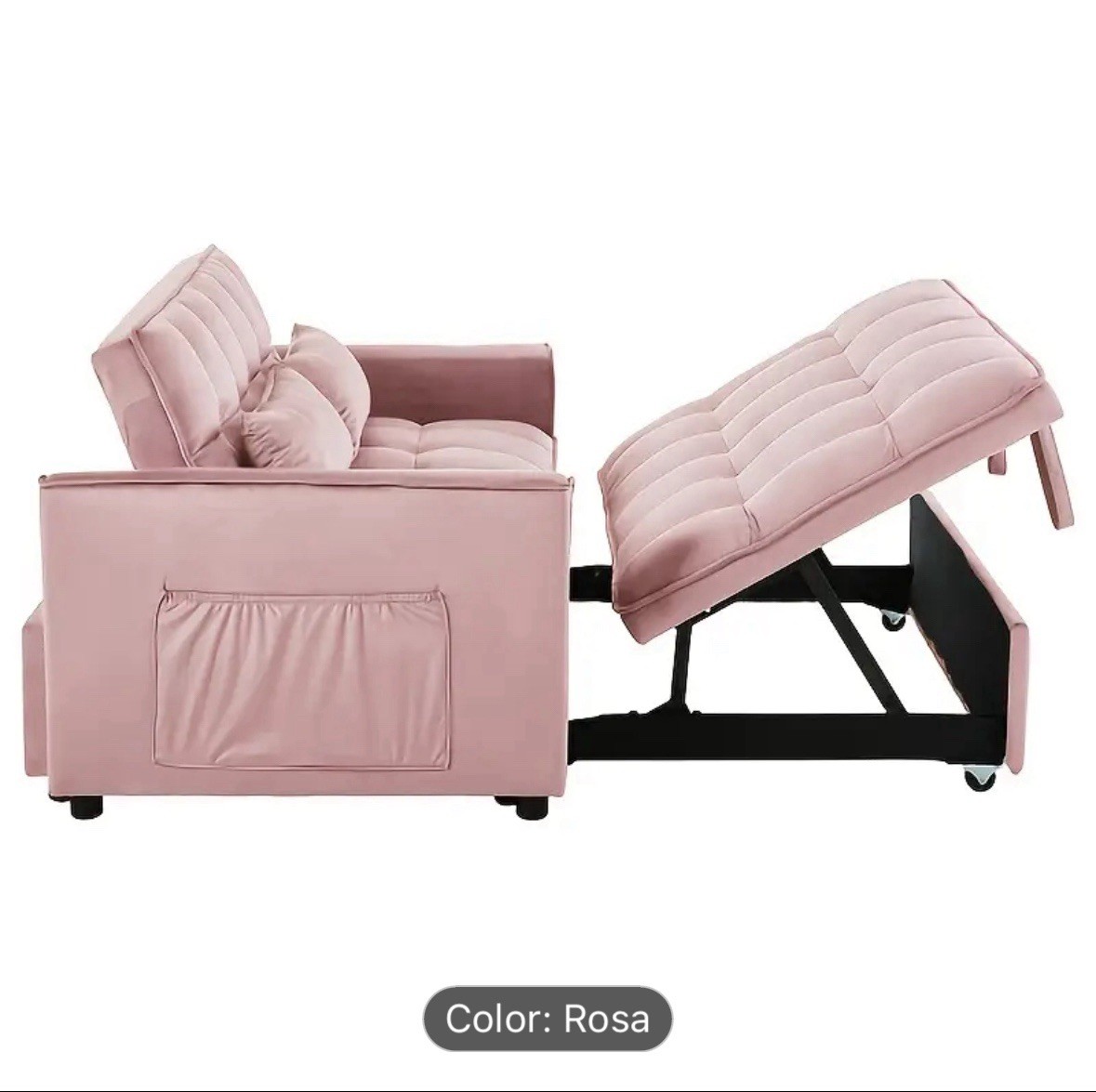 Pink Convertible Sofa Bed with Storage Modern Velvet Loveseat Sleeper Couch, gallery